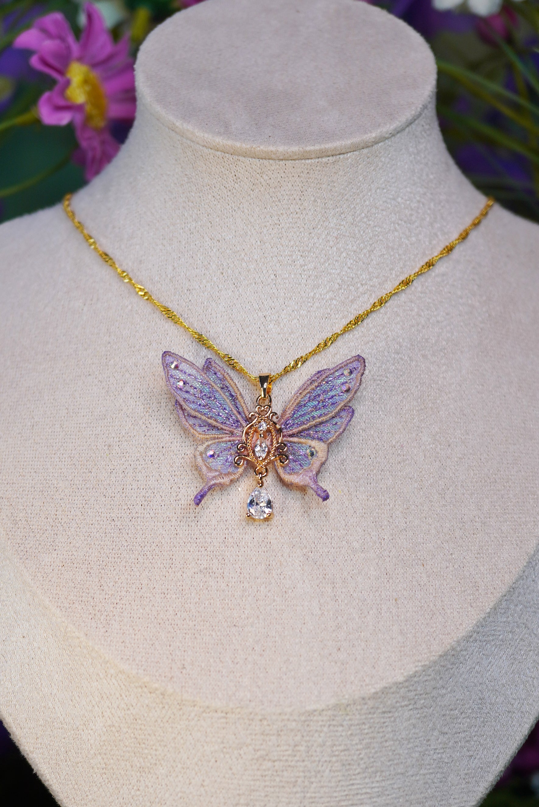 Collier mini-fée rose dégradé violet