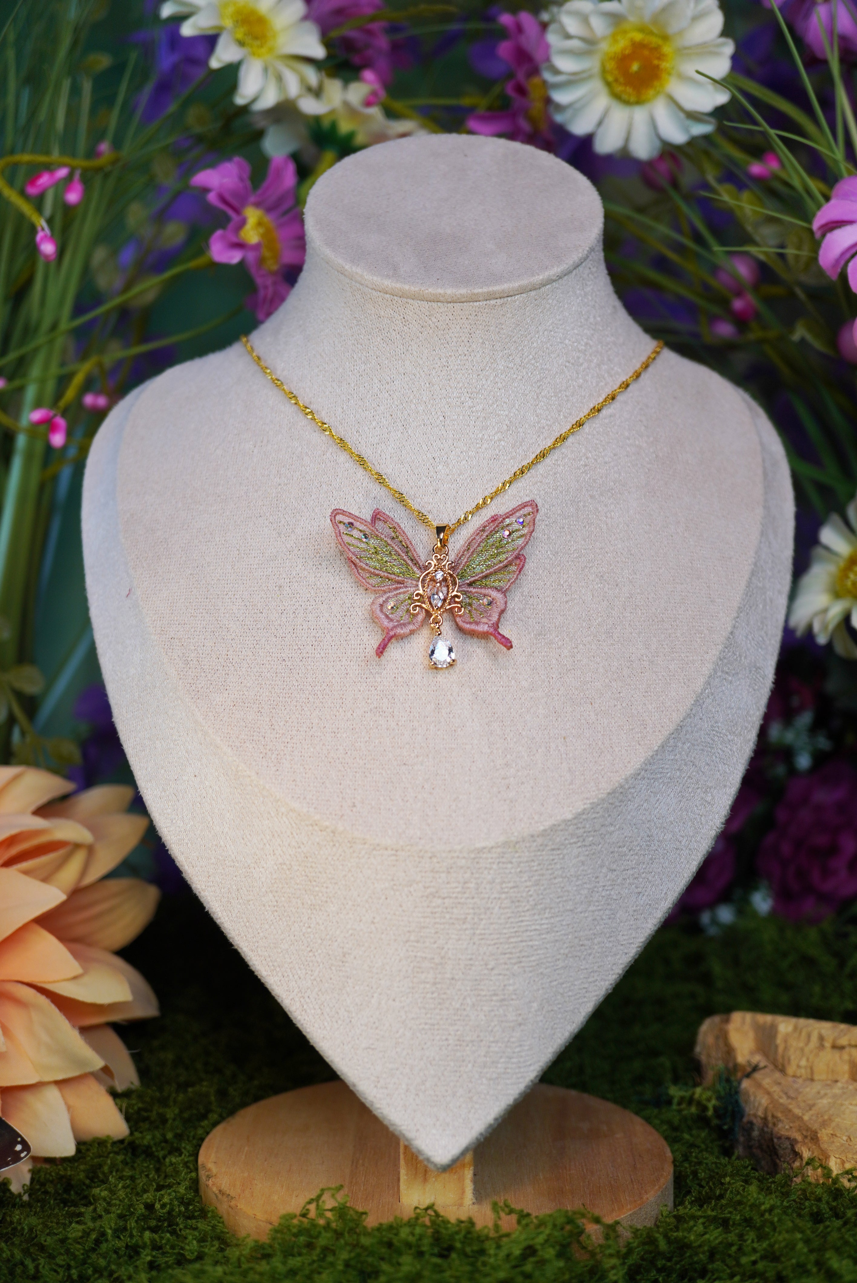 Collier mini-fée rose dégradé