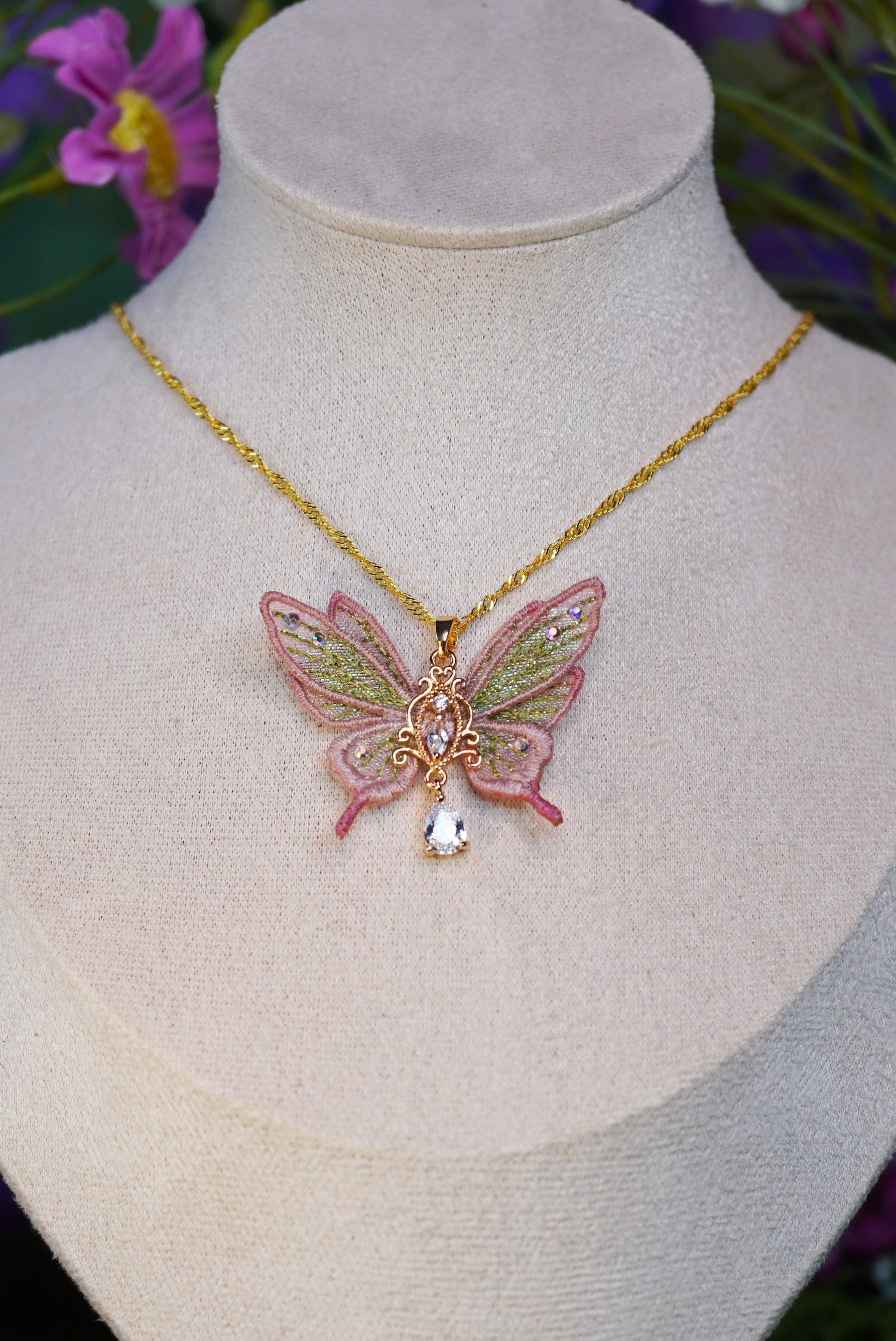 Collier mini-fée rose dégradé
