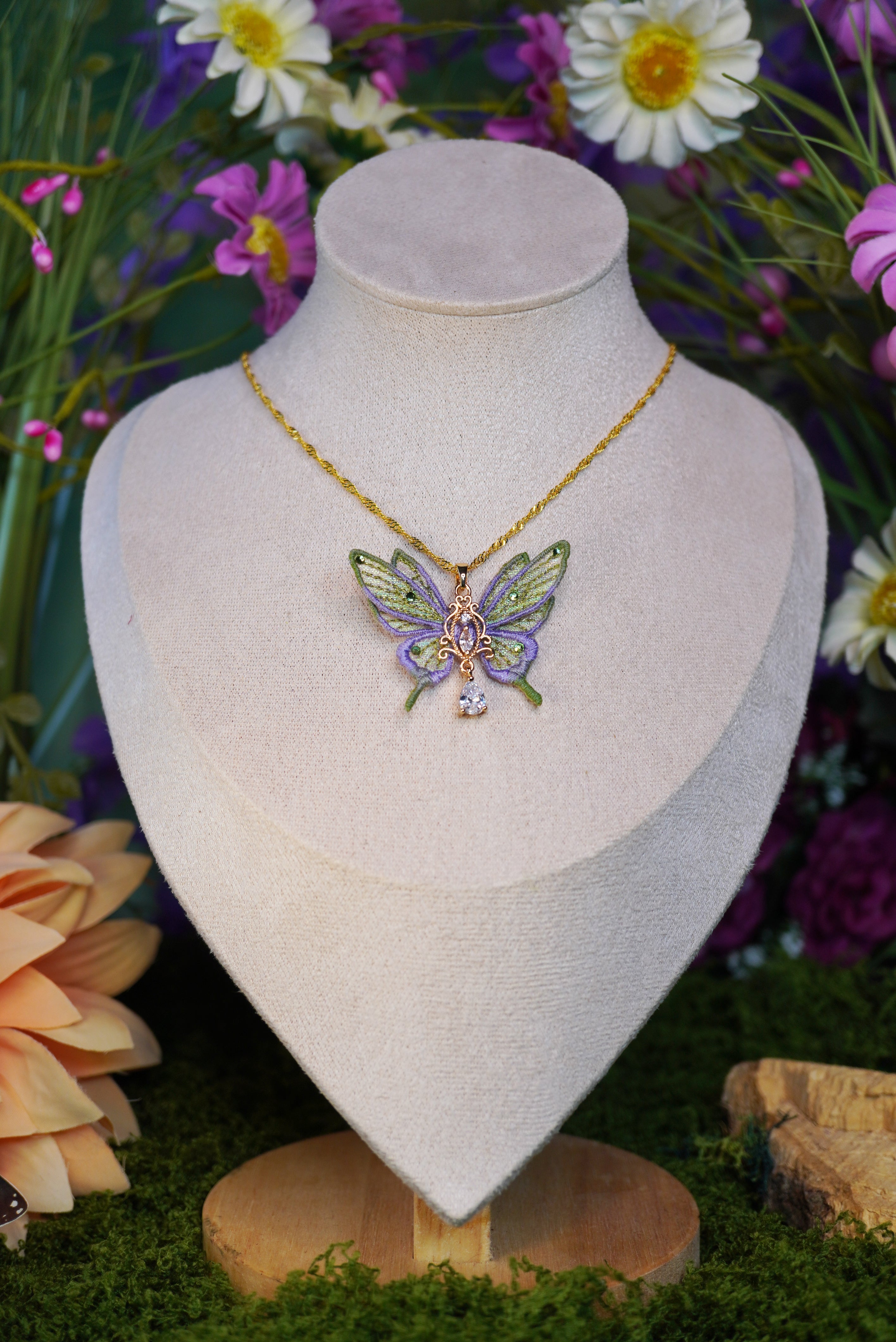 Collier mini-fée violet dégradé vert