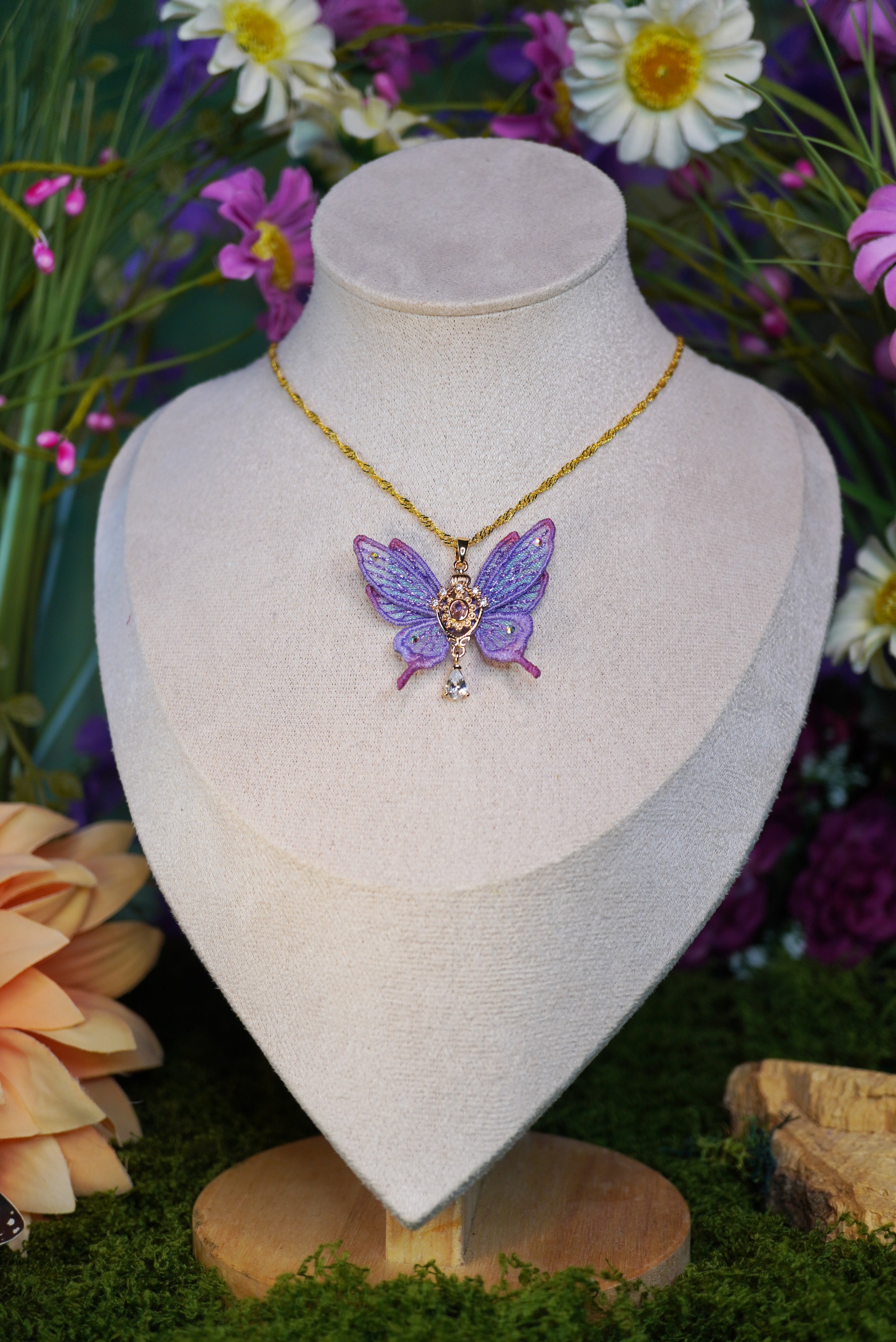 Collier mini-fée violet dégradé rose