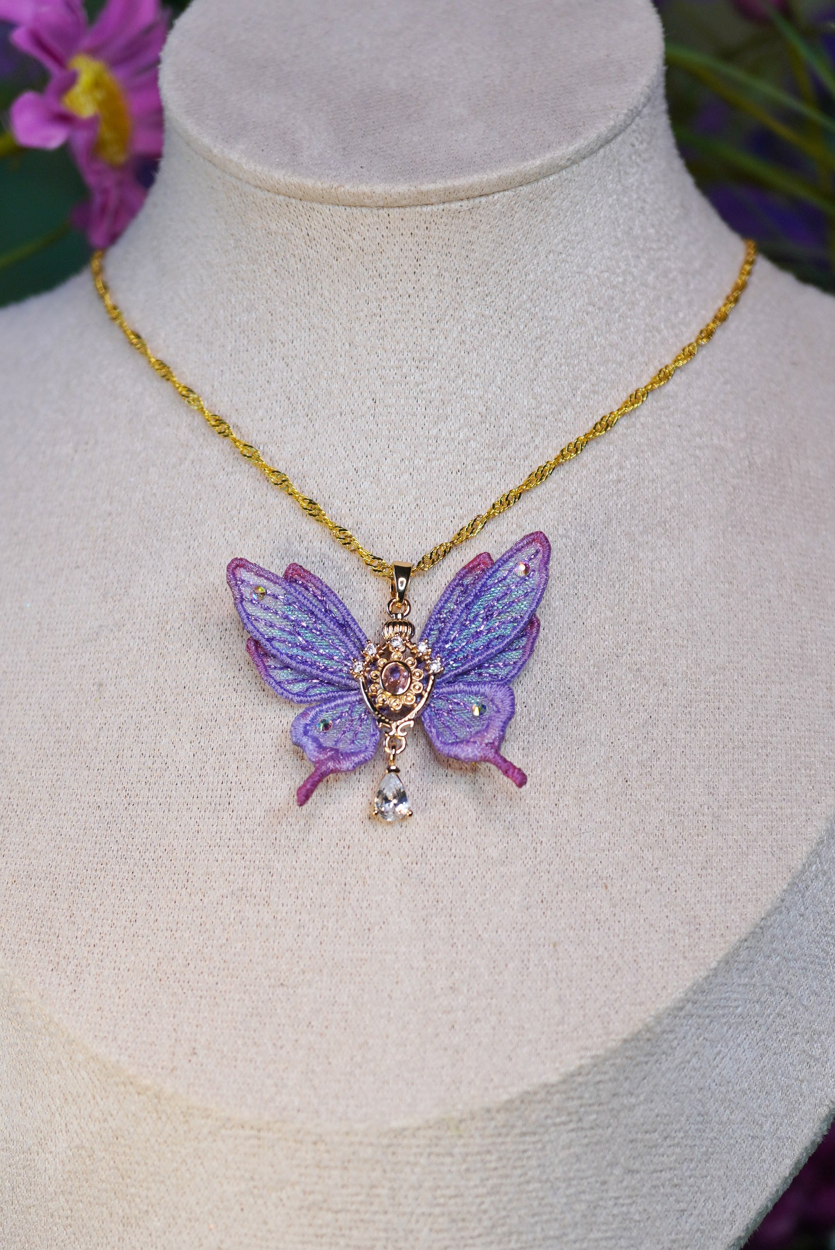 Collier mini-fée violet dégradé rose