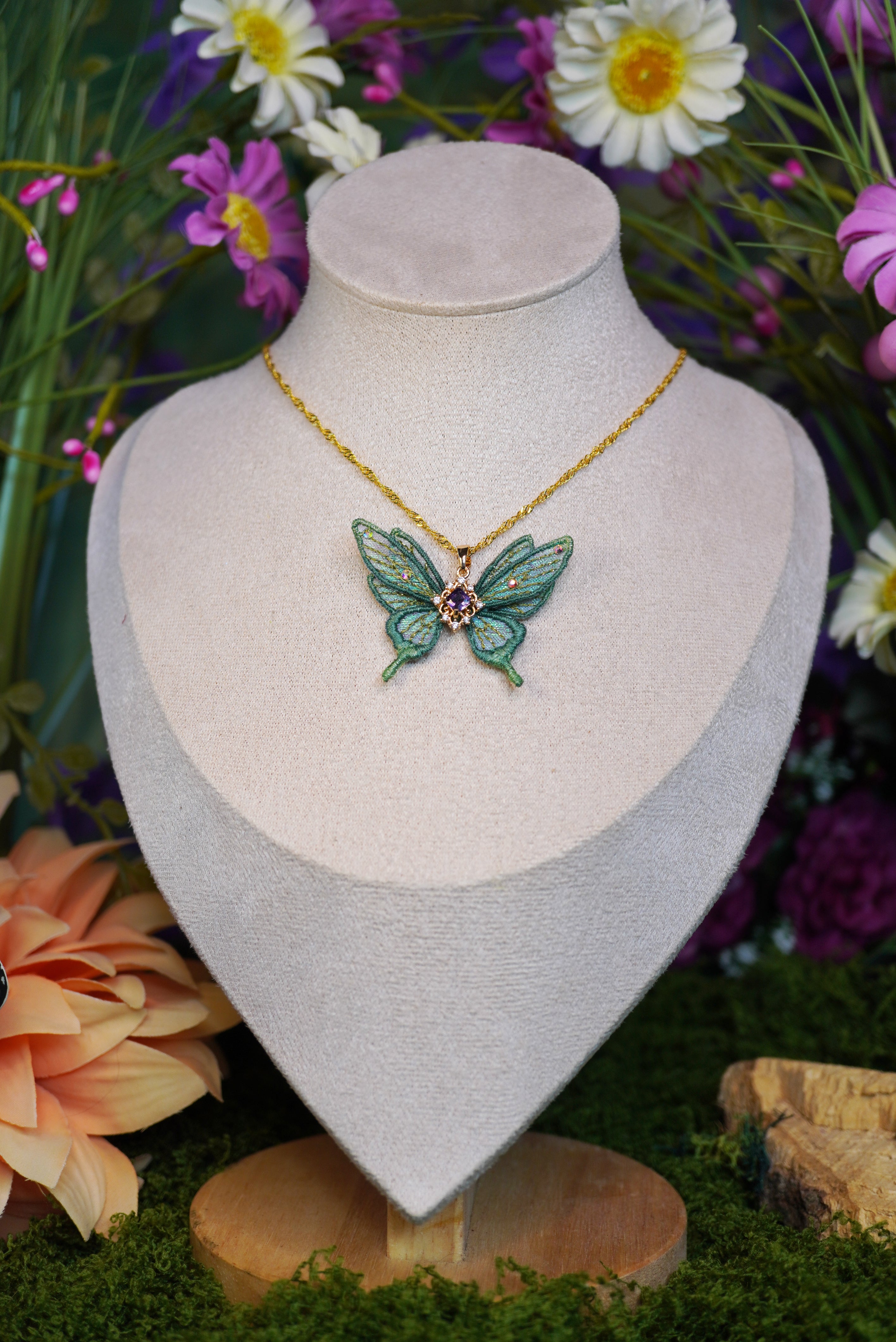 Collier mini-fée vert dégradé