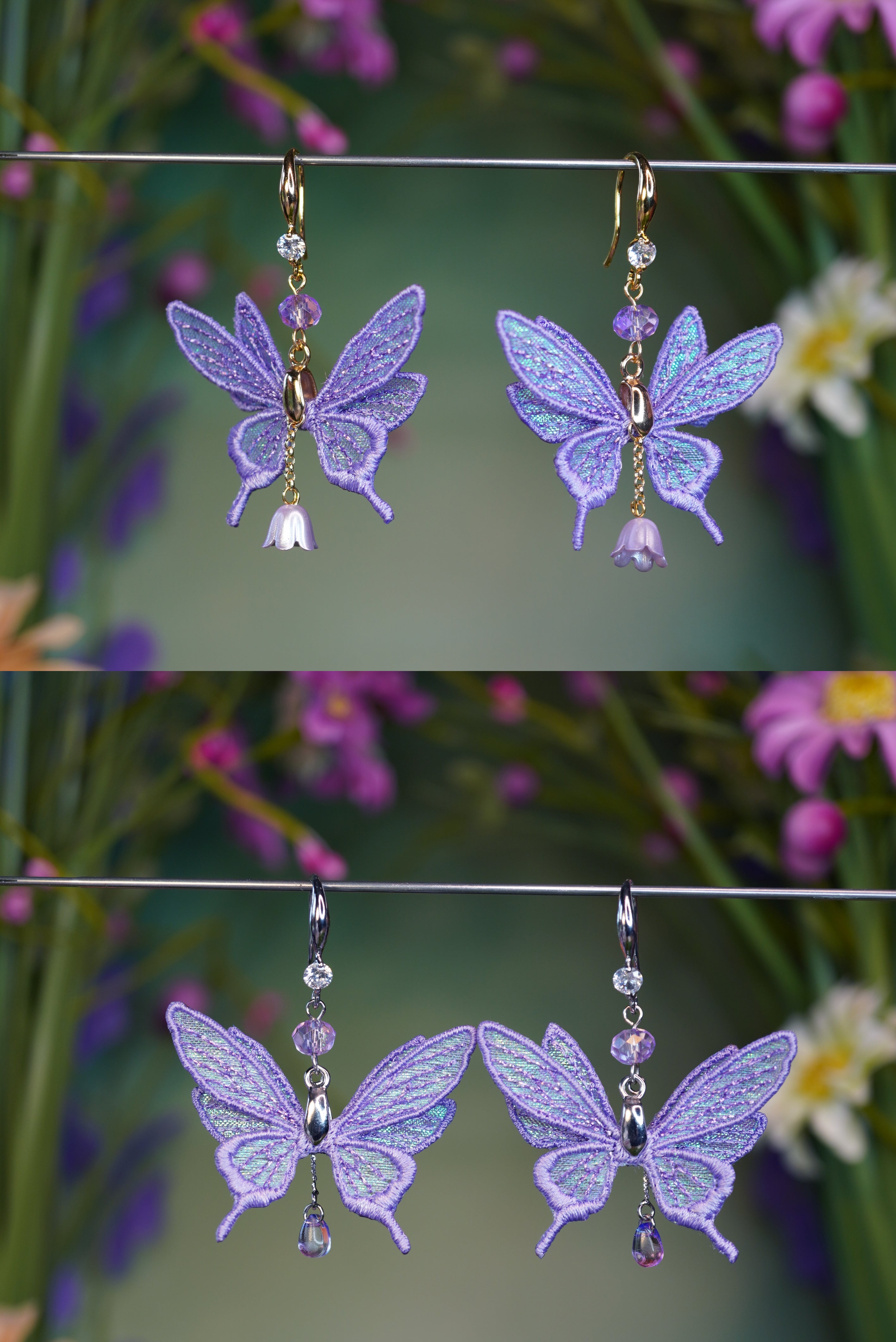 Boucles d'oreilles mini-fées violettes