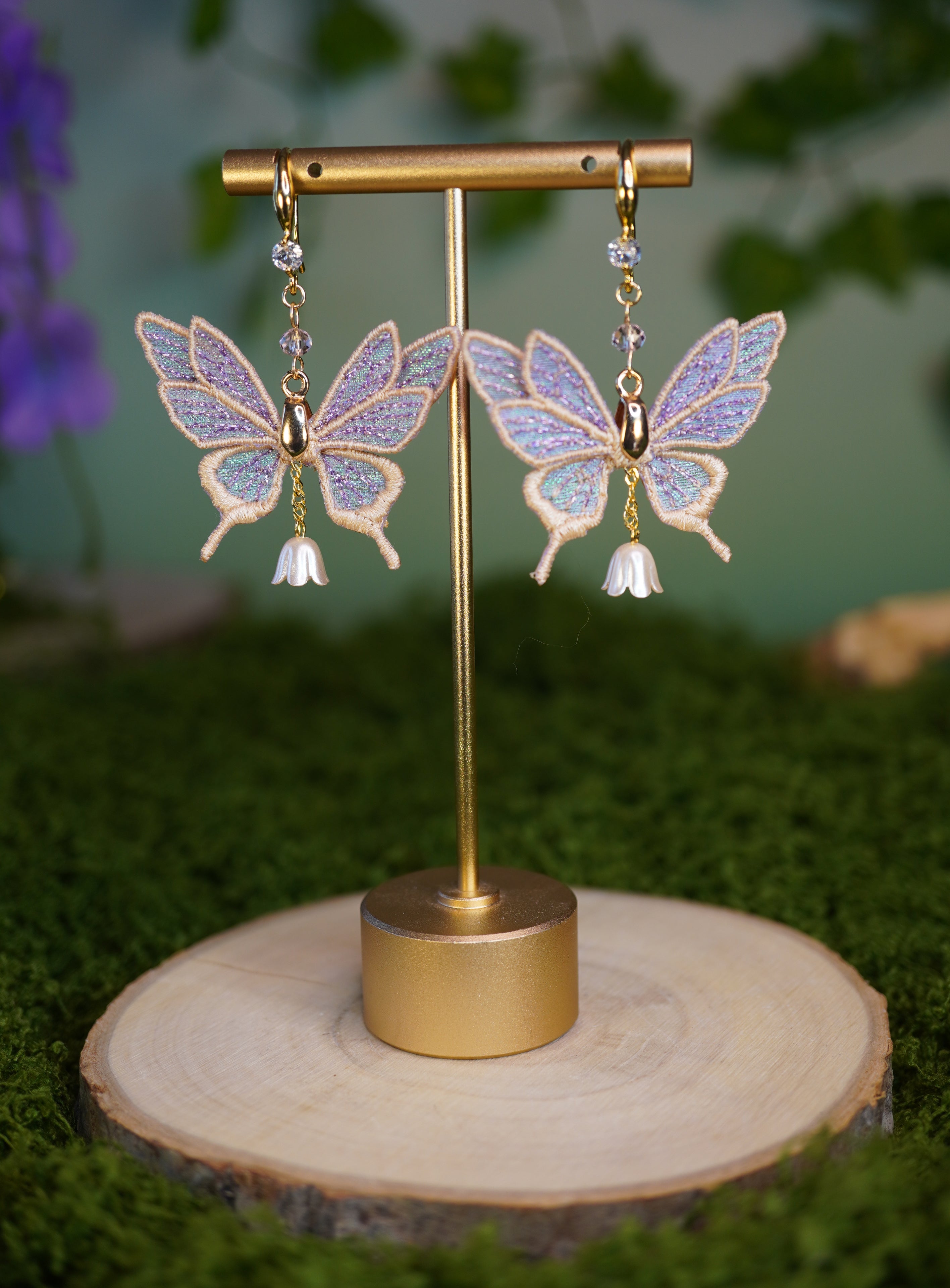 Boucles d'oreilles mini-fées roses pêche et violet