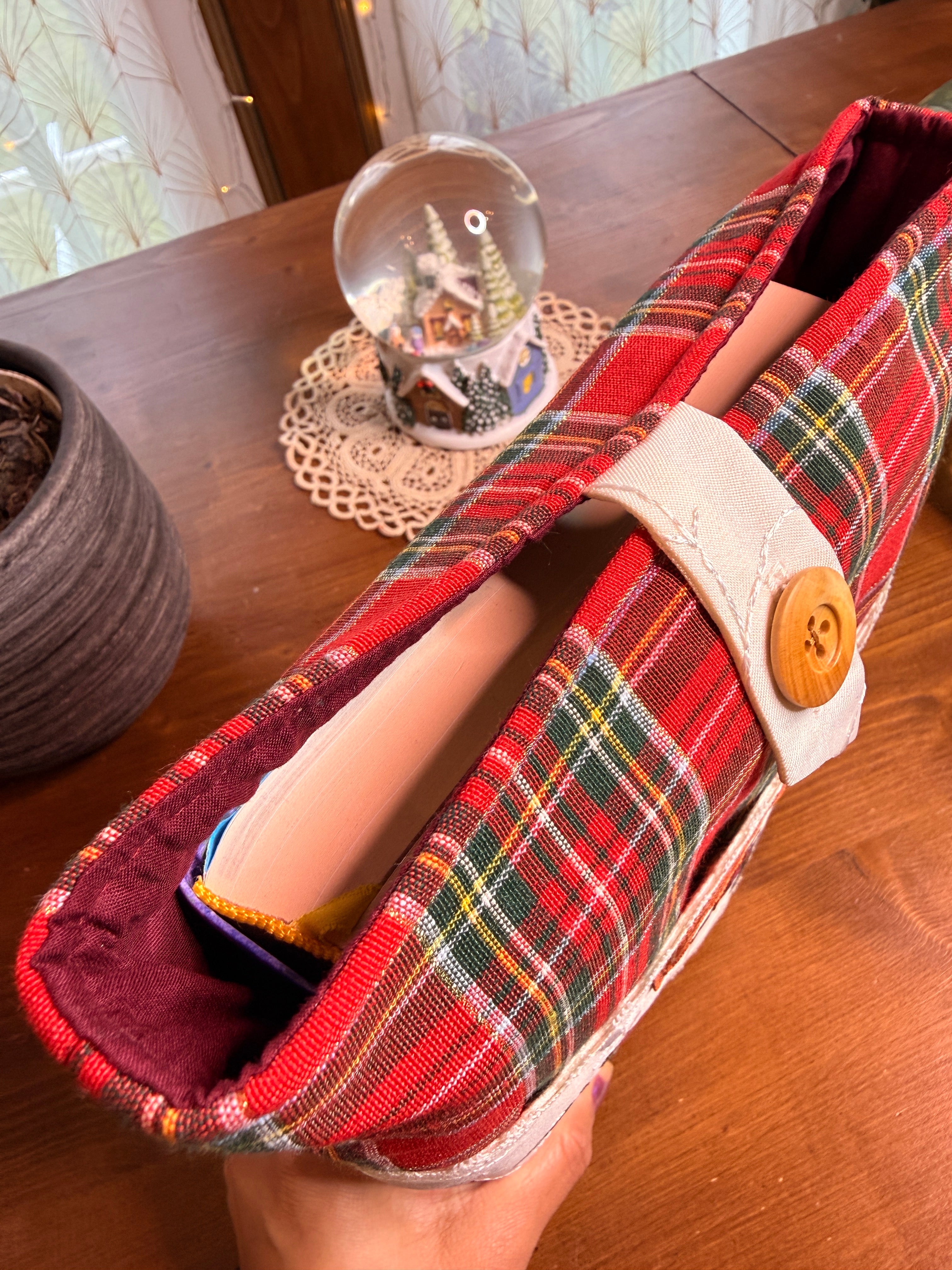 Pochette livre grand format "Étoile de Noël" (version tartan rouge)